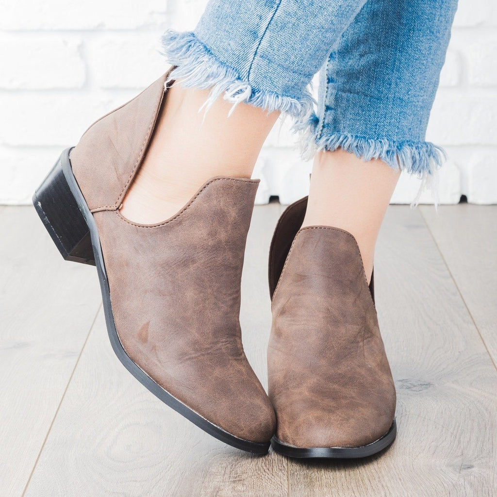 womens low heeled booties