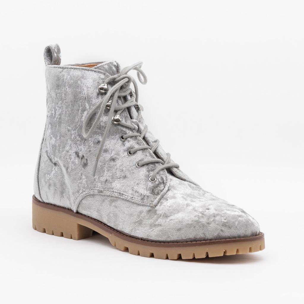 womens gray lace up boots