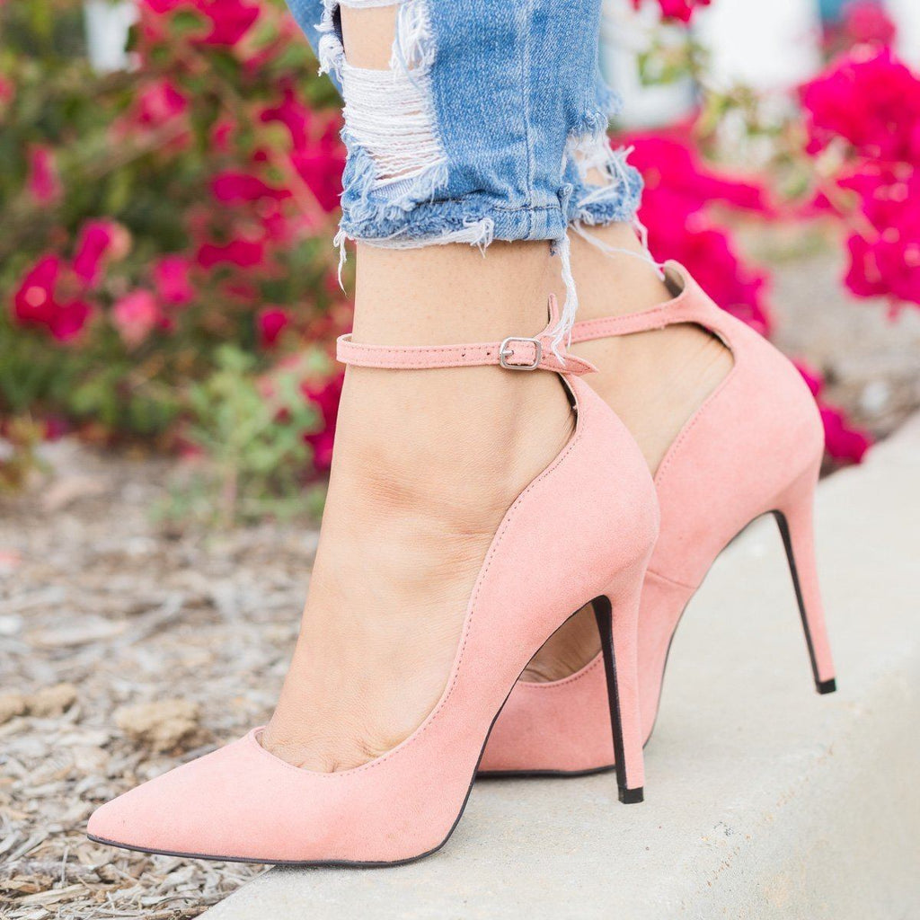 pink high heels with ankle strap