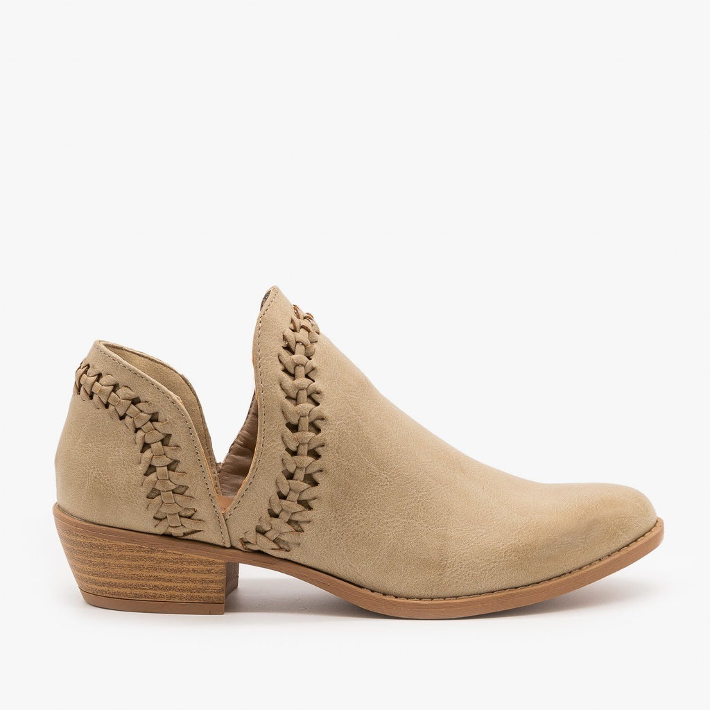 Woven V-Cut Ankle Booties - Qupid Shoes 