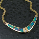 Australian opal and diamond necklace in 14k gold by The Hileman Collection