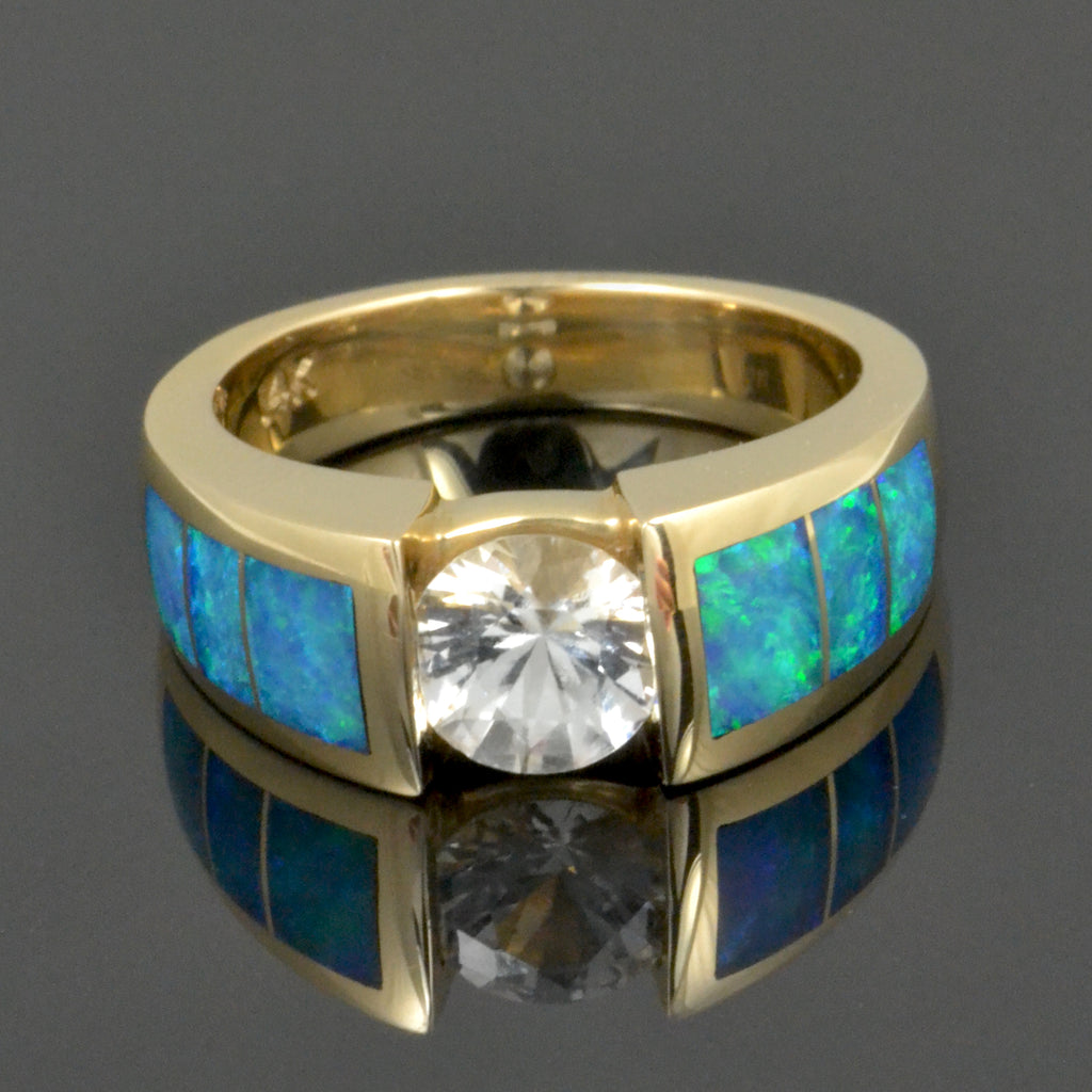 Woman's Australian Opal Ring with Sparkling White Sapphire
