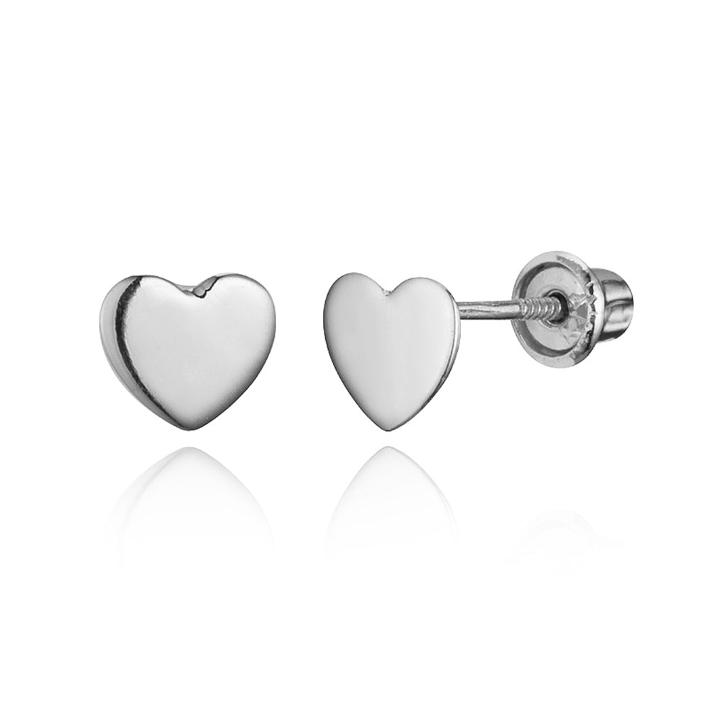 14k Yellow and White Gold Two Tone Heart Screw Back Earrings for Toddlers Girls