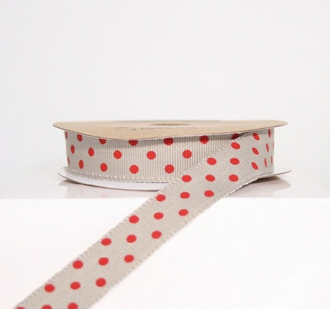 Grey and Red Dotty Ribbon (100M)