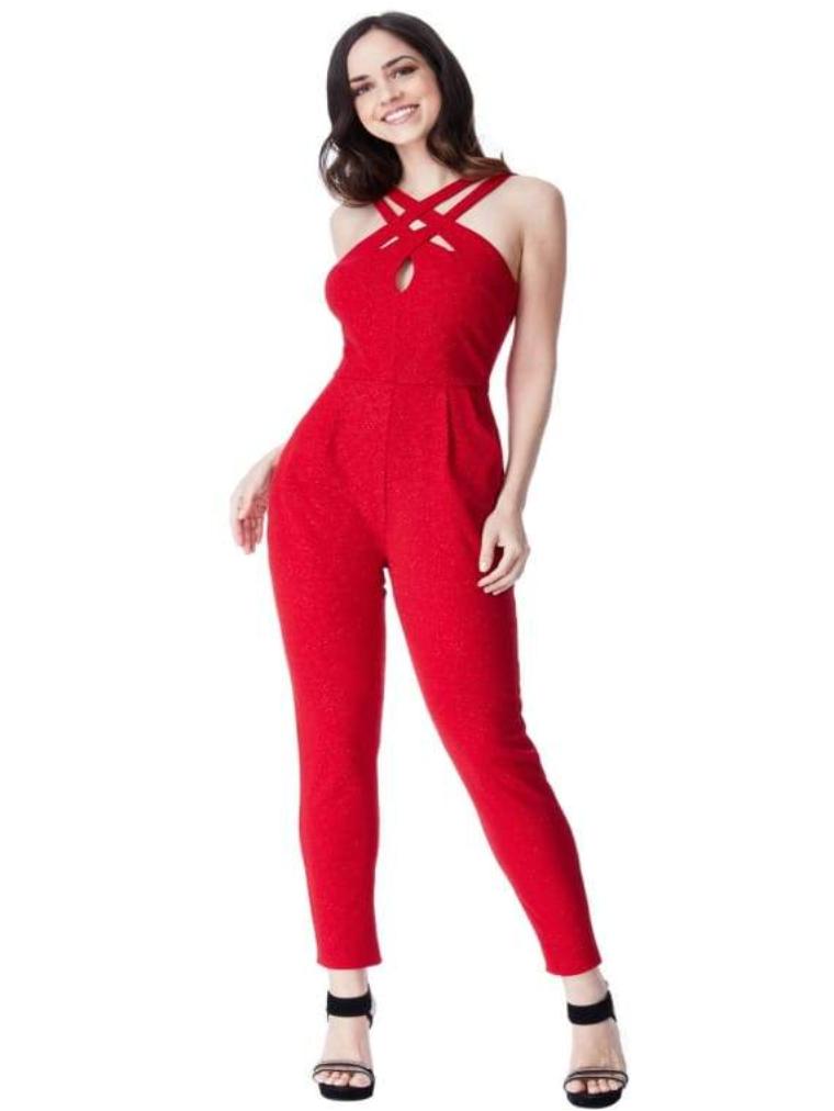 red glitter jumpsuit