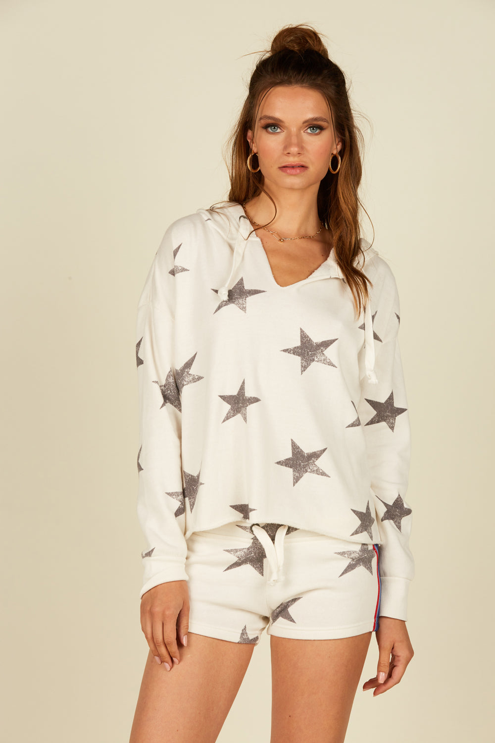Star Print Crop Hoodie