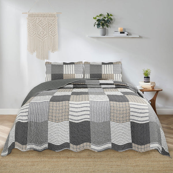 voor eeuwig vijandigheid precedent Stripe Abstract Brown 3pc Bedspread Quilt Set. Stitch Quilted Coverlet –  kanmainc