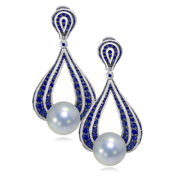 Alex Soldier Gold Twist Earrings with Sapphires & Pearls