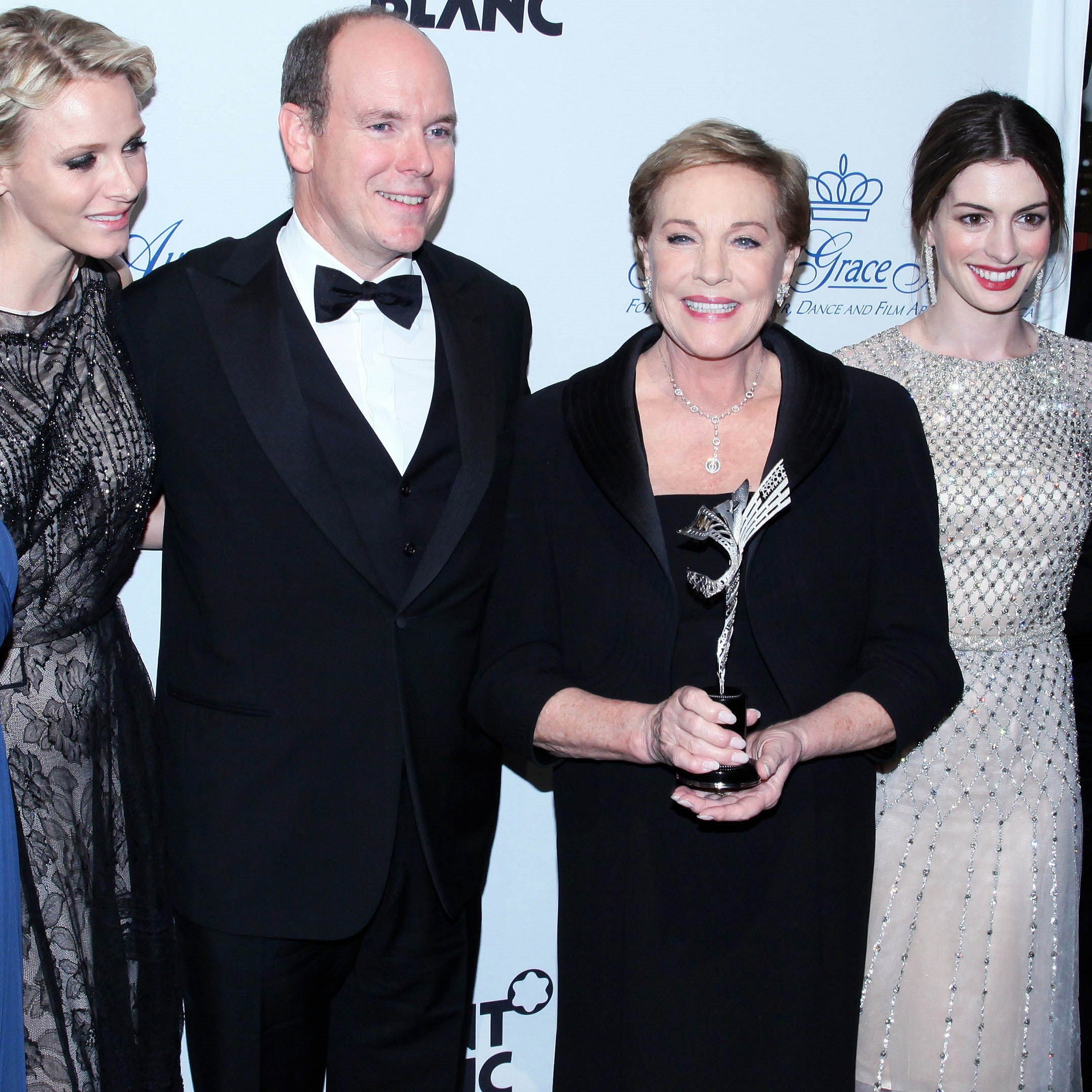 HSH Prince of Monaco and Anne Hathaway present Julie Andrews with Princess Grace Award, designed and created by Alex Soldier.