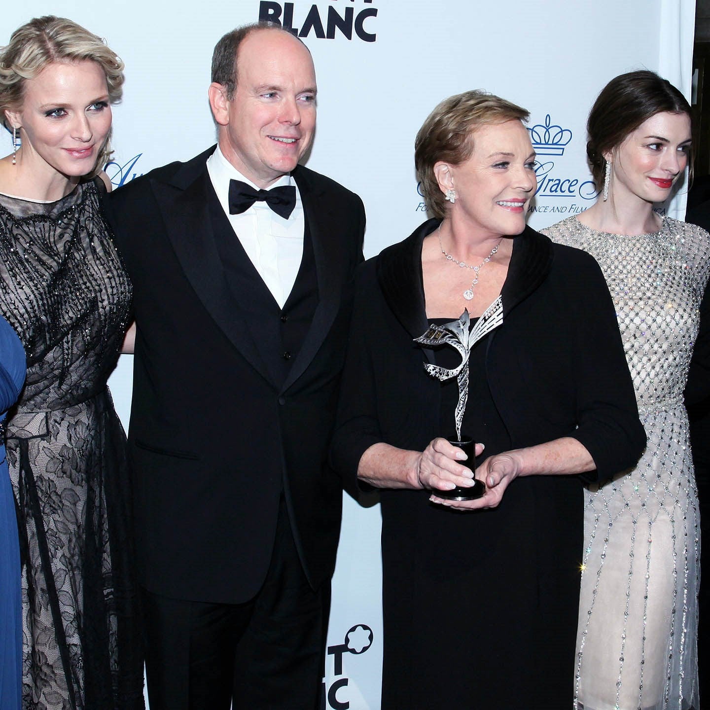 HSH Prince of Monaco and Anne Hathaway present Julie Andrews with Princess Grace Award, designed and created by Alex Soldier.