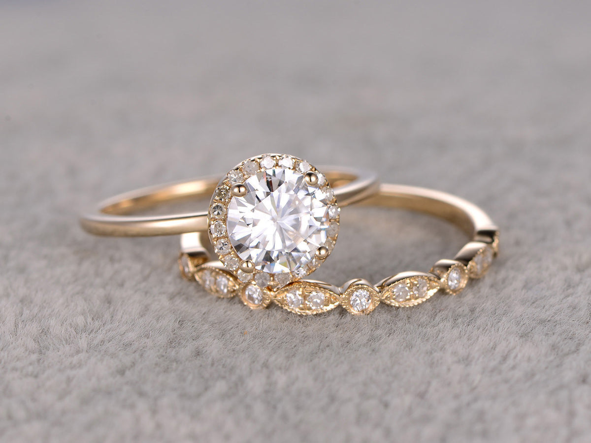 2pcs 1ct Moissanite Bridal Ring Set,Engagement ring Yellow