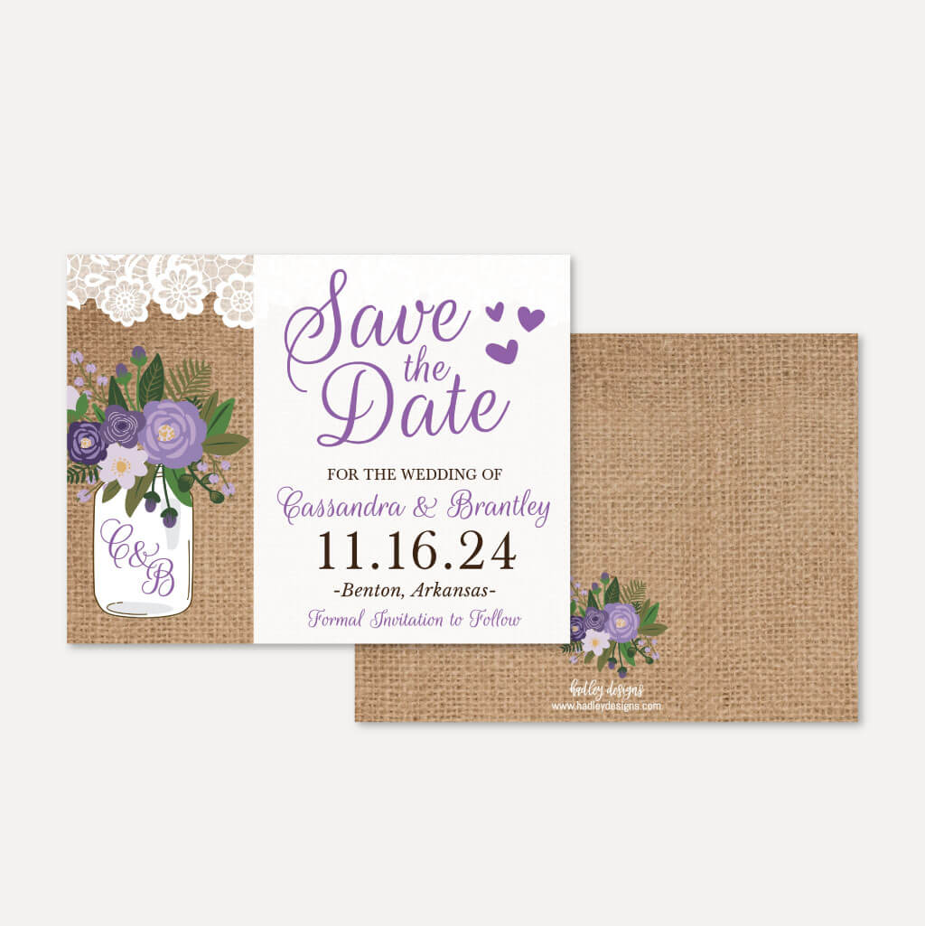 burlap mason jar wedding invitations