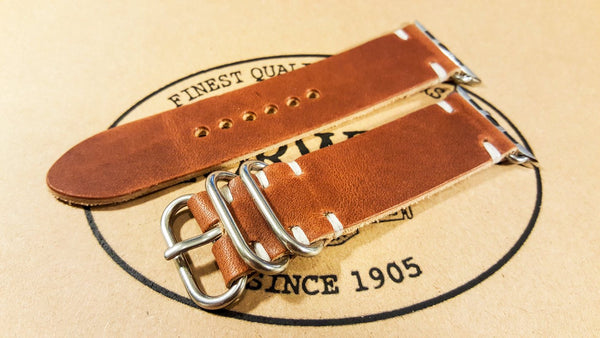 leather watch band, leather watch strap, Horween Dublin Cognac leather band, Horween Dublin Cognac leather strap 
