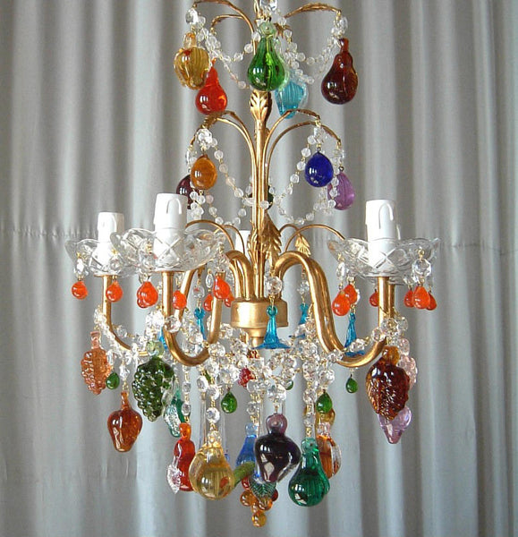 5 Arm Venetian Fruit Chandelier | Murano glass apples grapes and pears