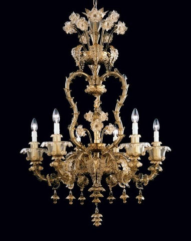 Smoked glass Rezzonico style chandelier with 6 lights