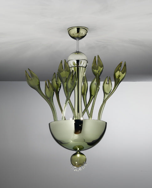 Very Impressive Green Murano Glass Ceiling Light Measuring 95 Cm