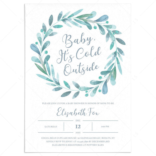 Baby It/'s Cold Outside Welcome  sign Editable snowy  winter baby shower welcome sign #rg2 Winter greenery Corjl Instant Download