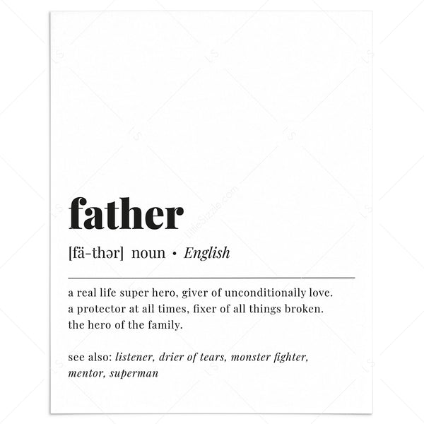 Father Definition Print Gift for Father Meaning of Father