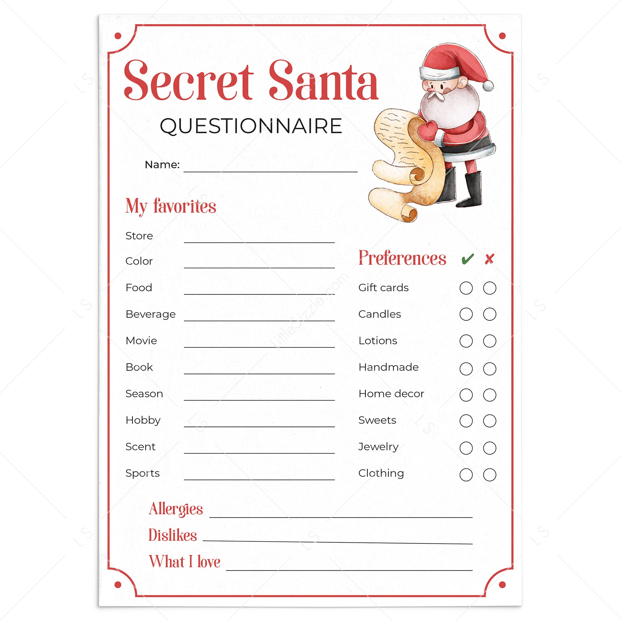 Free Printable Secret Santa Form Printable Forms Free Online