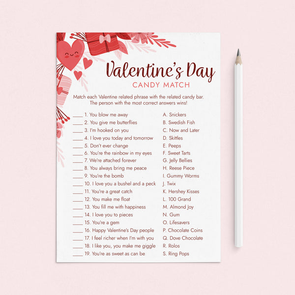Printable Valentine's Day Candy Game with Answers LittleSizzle