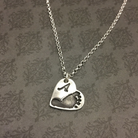 Heart Baby Footprint Necklace - Actual 