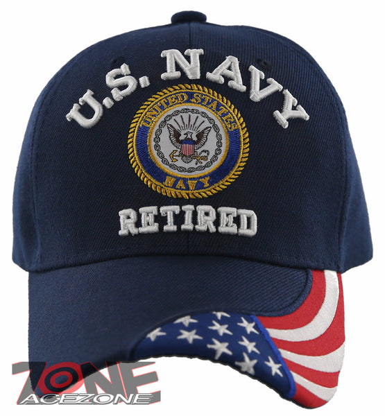 New Us Navy Retired Side Flag Ball Cap Hat Navy