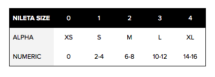 Nileta Size Chart