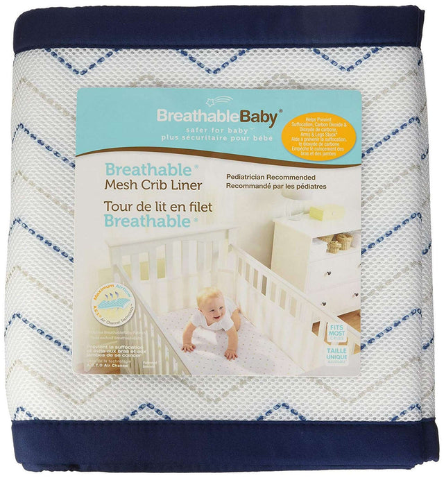 Breathable Baby Breathable Mesh Crib Liner Navy Chevron Kido Bebe