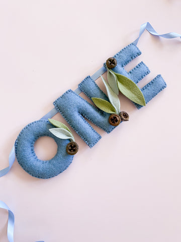 Felt Word Banner - ONE Denim Blue Eucalyptus
