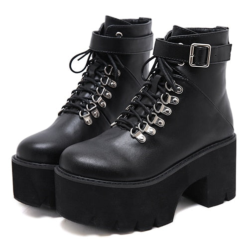 Gothic Grunge Lace Up Buckle Chunky 