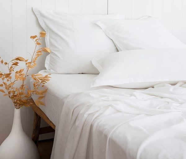 WHITE bamboo cotton SHEET set sheet and pillowcase pair LOOM LIVING