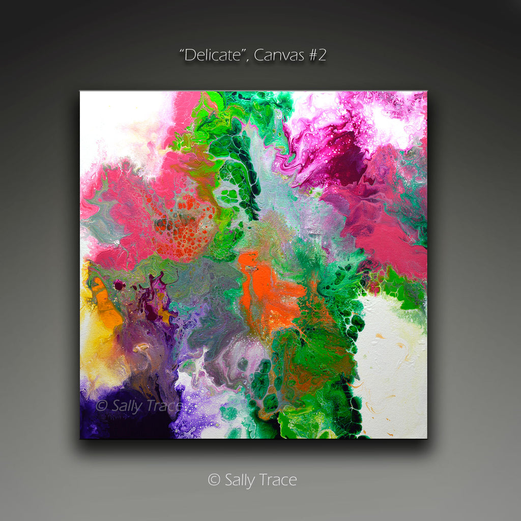 Fluid art pour painting triptych giclee print, contemporary abstract art for sale, "Delicate" by Sally Trace, canvas #2