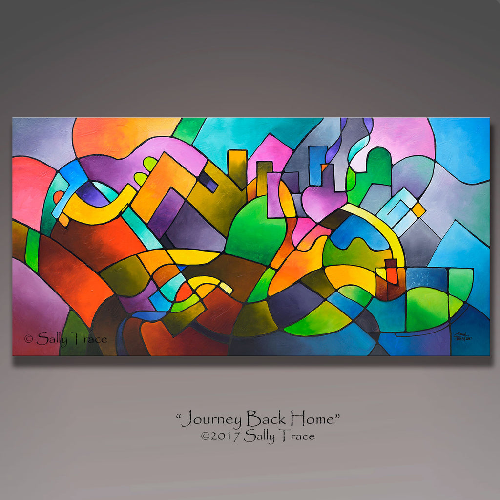 Journey Back Home, original geometric abstract painting by Sally Trace