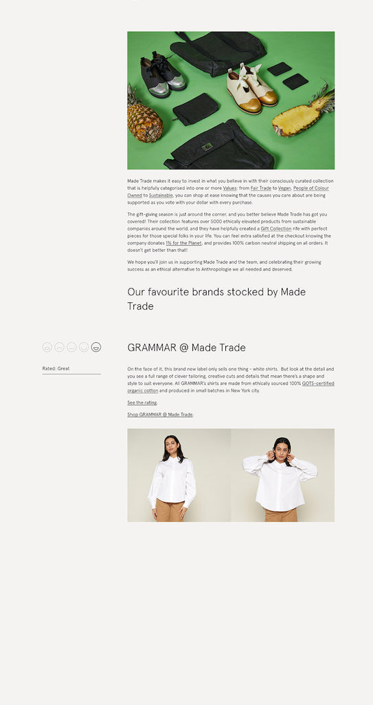 Grammar Featured in Meet Made Trade: Your Ethical Alternative to Anthropologie