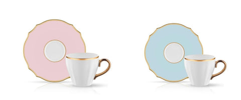 baby pink and baby blue porcelain coffee cups