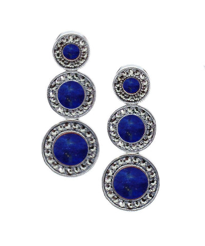 Boucles d'oreilles art déco en lapis-lazuli, marcassites et argent - Métron