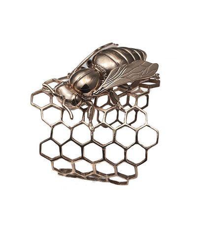 bernard delettrez Bracelet manchette rayon de miel et abeille en bronze
