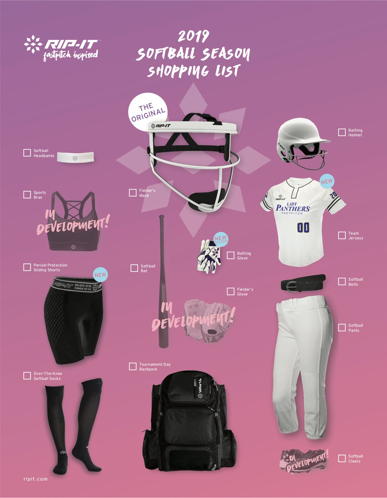 2019 RIP-IT Softball Shopping List