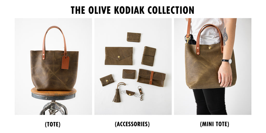 Olive Kodiak leather collection at KMM & Co.