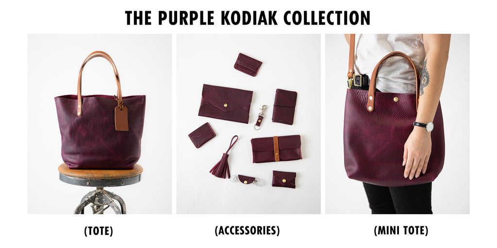 Purple Kodiak leather collection at KMM & Co.