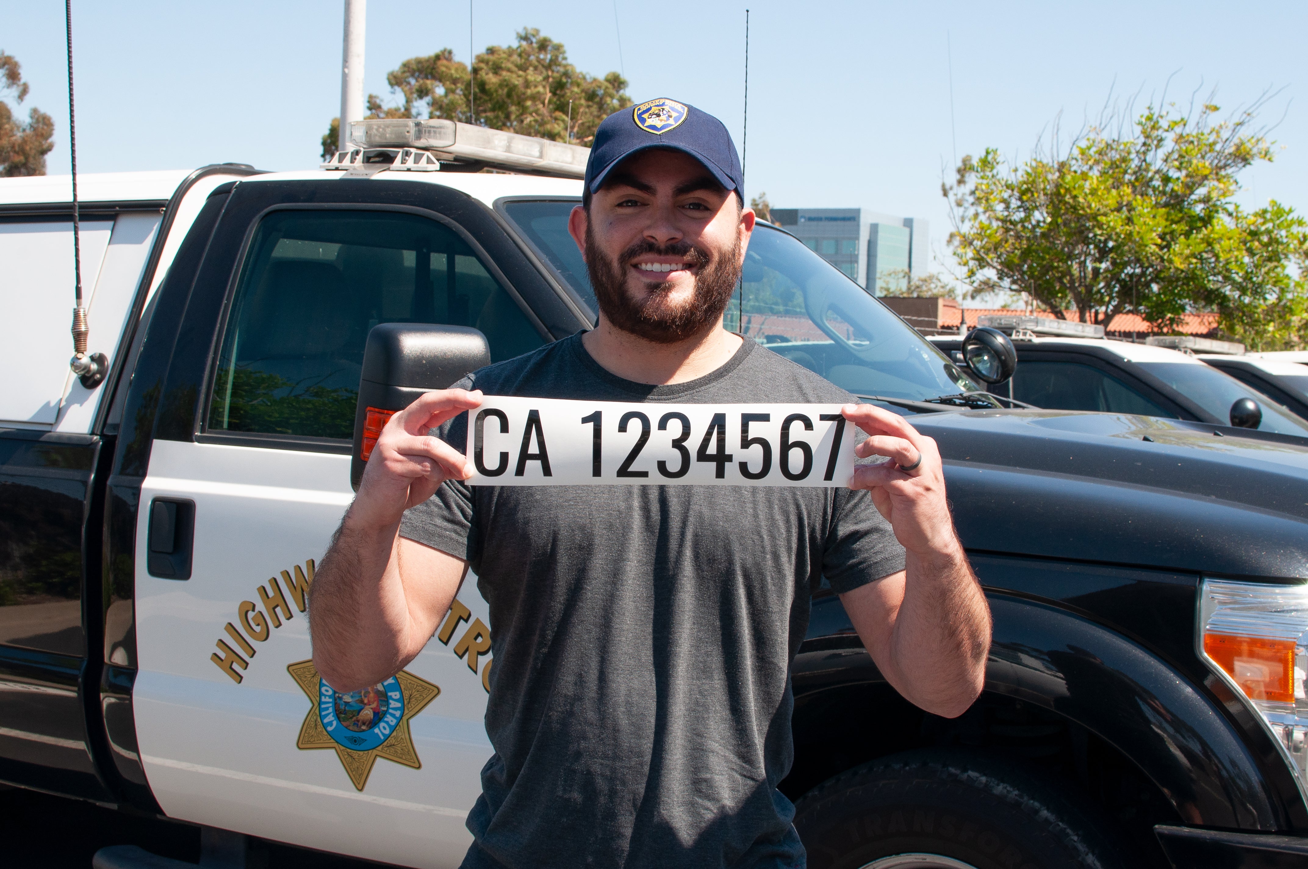 chp officer holding ca number decal sticker