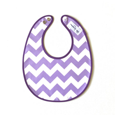 Little Dragon by Lauren Unlimited lilac, white and purple chevron laminated cotton baby bib
