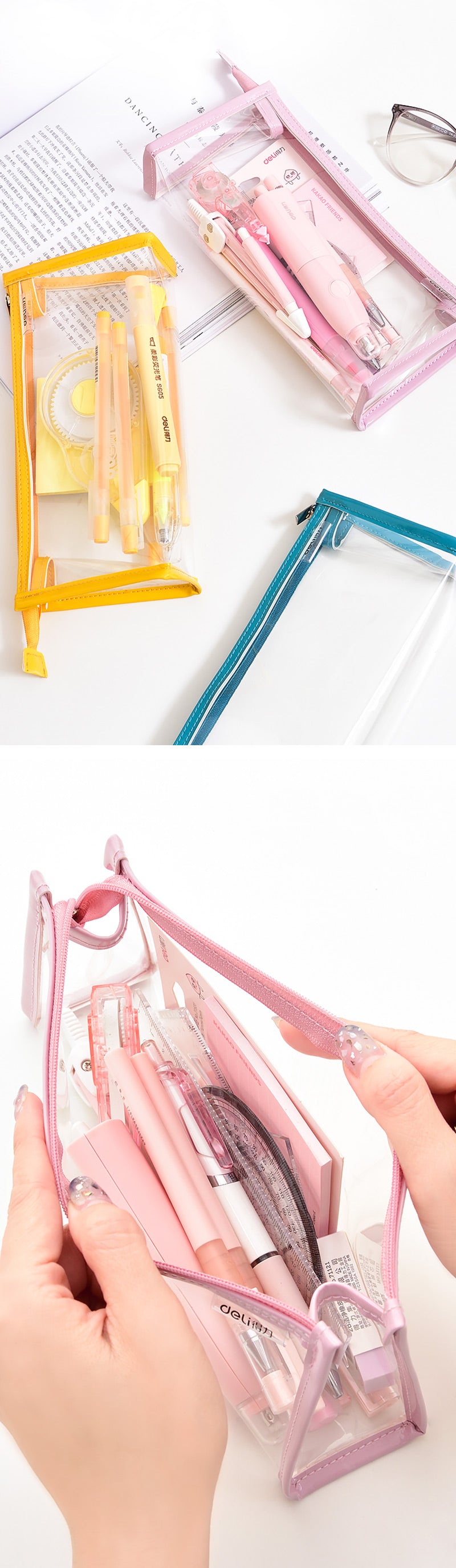 Clear Zipper Triangular Pencil Case
