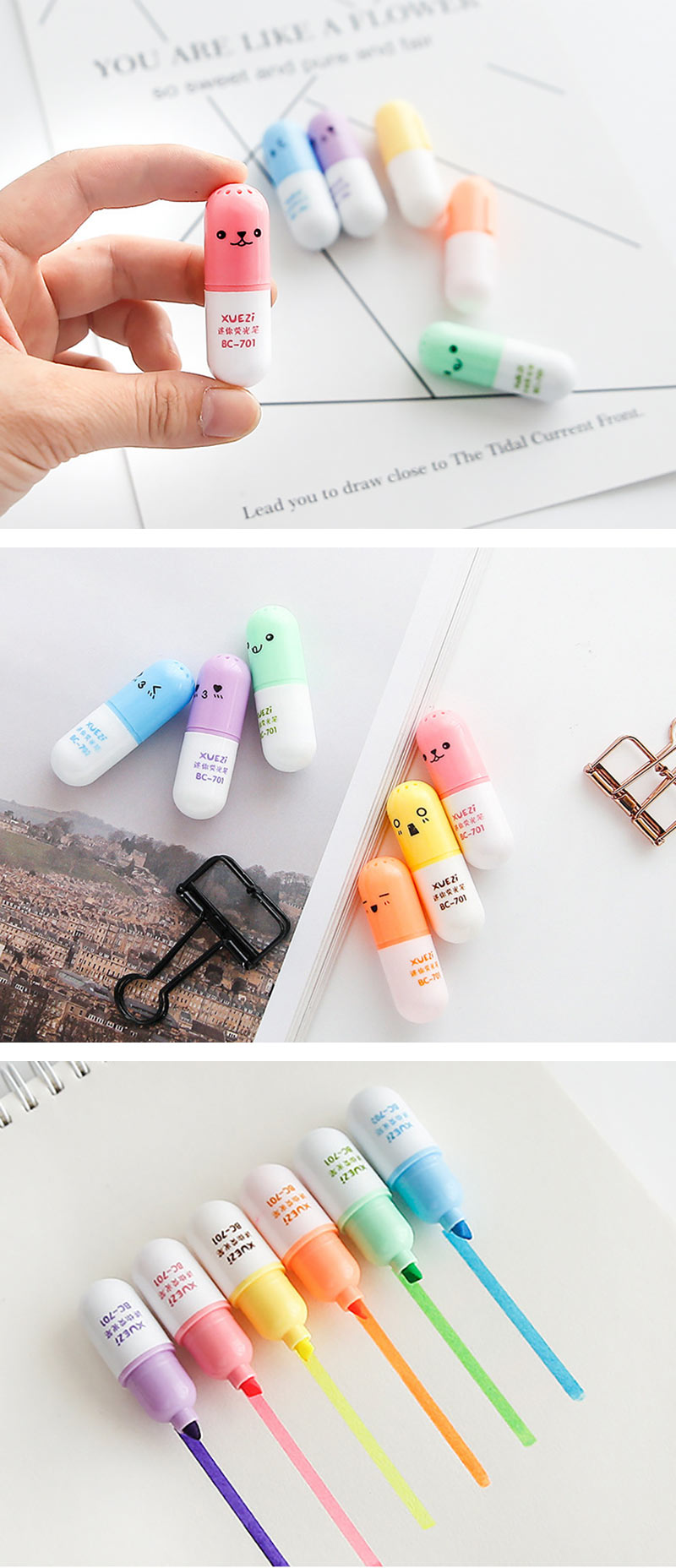 Emoticon Mini Pill Highlighter 6 Colors Pack - Detail