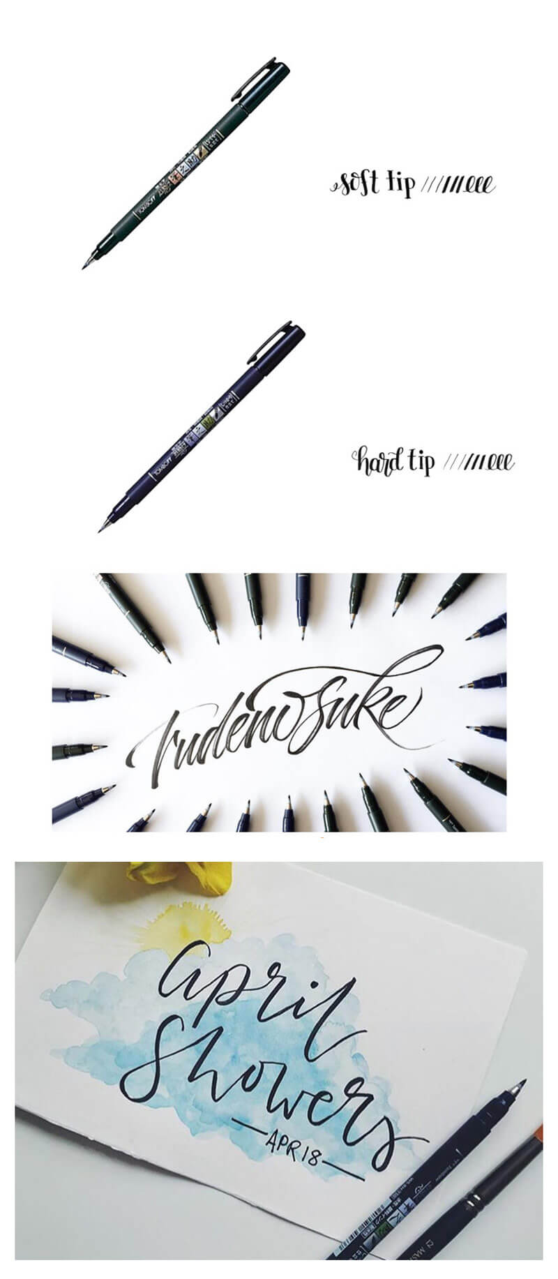 Fudenosuke Brush Pen Hard and Soft Tips (Black) - Detail
