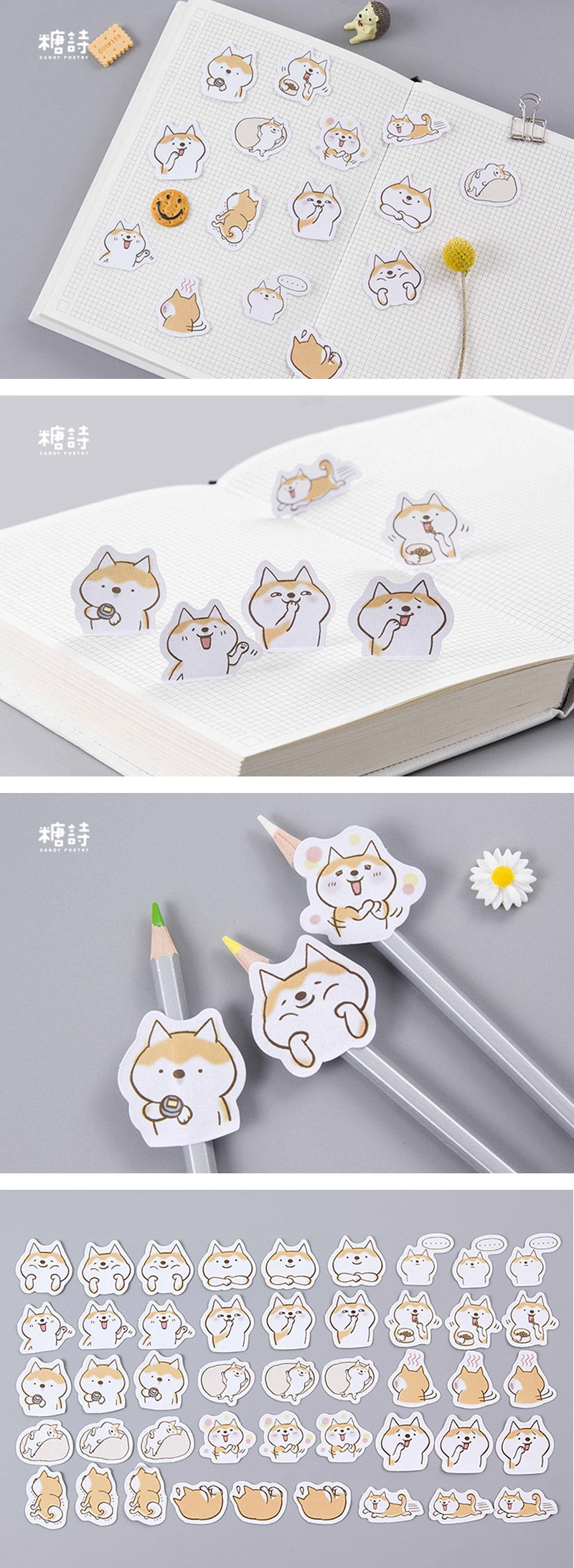 Happy Corgi Dog Cartoon Paper Stickers 45 Pcs - Detail