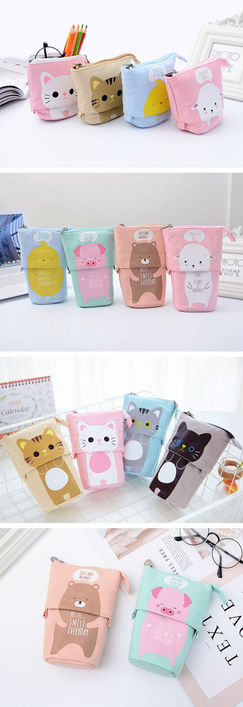 Kawaii Animal Stand-Up Foldable Pencil Case - Detail