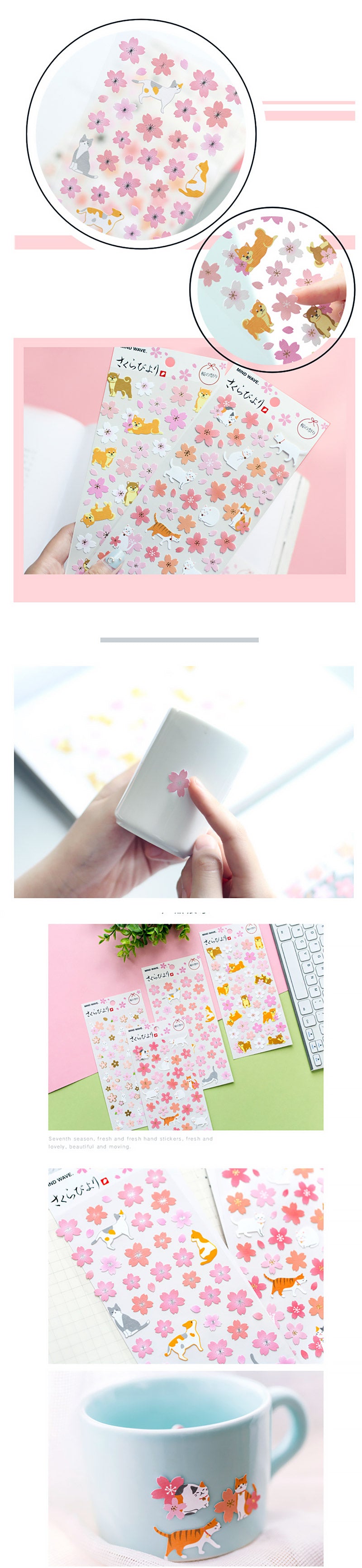 Kawaii Sakura Blossom and Animal Cartoon Sticker