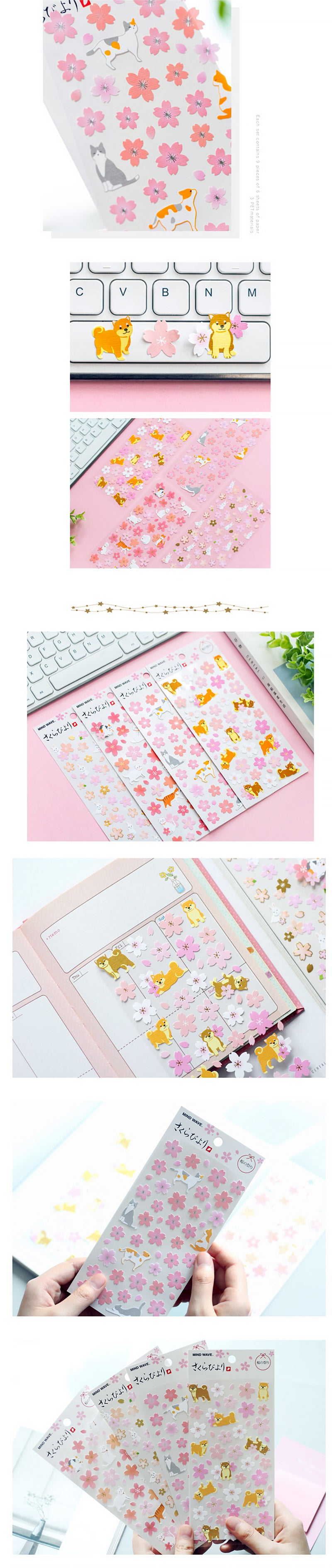 Kawaii Sakura Blossom and Animal Cartoon Stickers - Detail