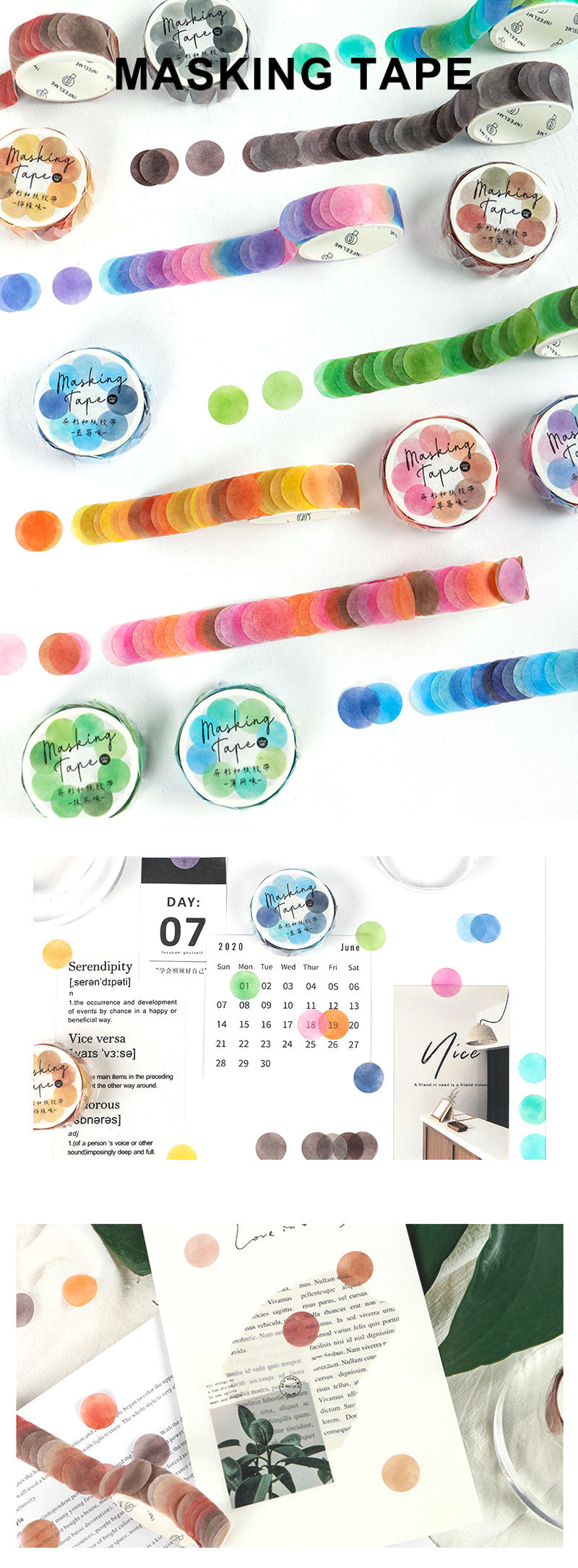 Polka Dot Watercolor Masking Tape Stickers - Detail